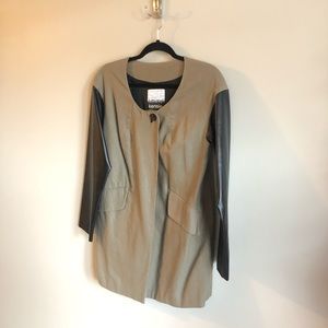 KENSIE | faux leather sleeve khaki jacket